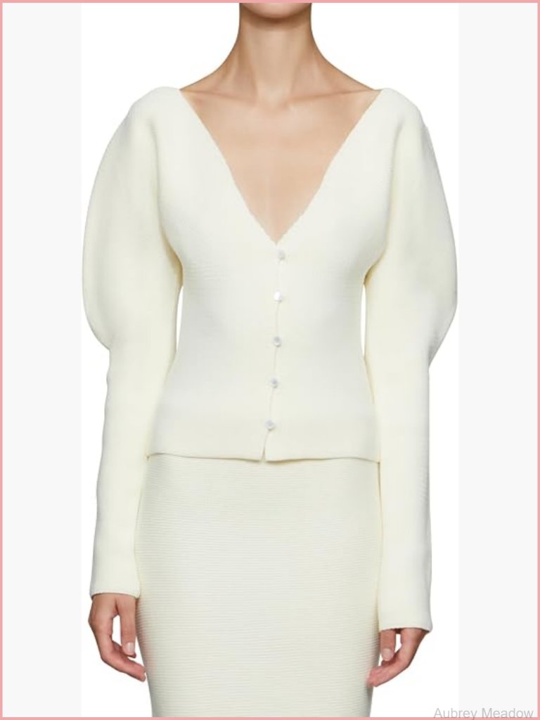 V-Neck Cardigan With Flared Sleeve, Front Button Closure, Heavyweight Knit